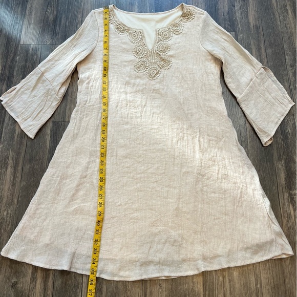 Women’s Tan Long Sleeves Round Neck Tunic Loose Fit Lined Dress Size L - Picture 13 of 13